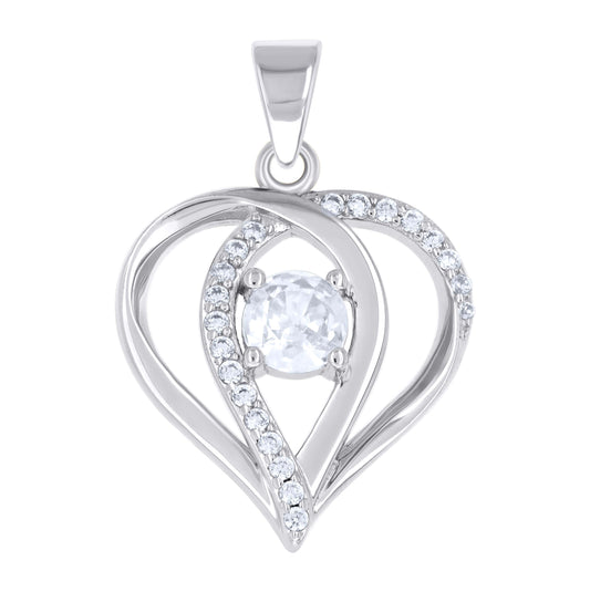 Sterling Silver Womens Cubic-Zirconia Intertwined Drop Heart Pendant