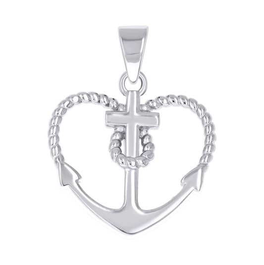 Sterling Silver Womens Rope Heart Anchor Cross Religious Pendant