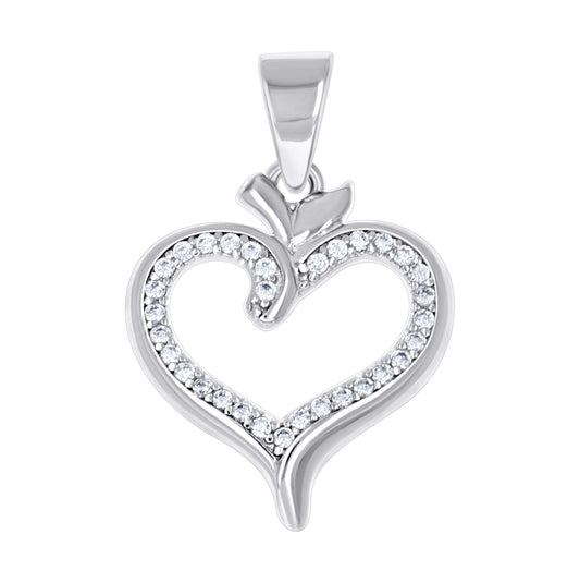 Sterling Silver Womens Cubic-Zirconia Heart Pendant