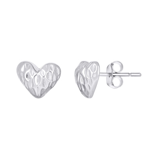 Sterling Silver Womens Heart Stud Earrings