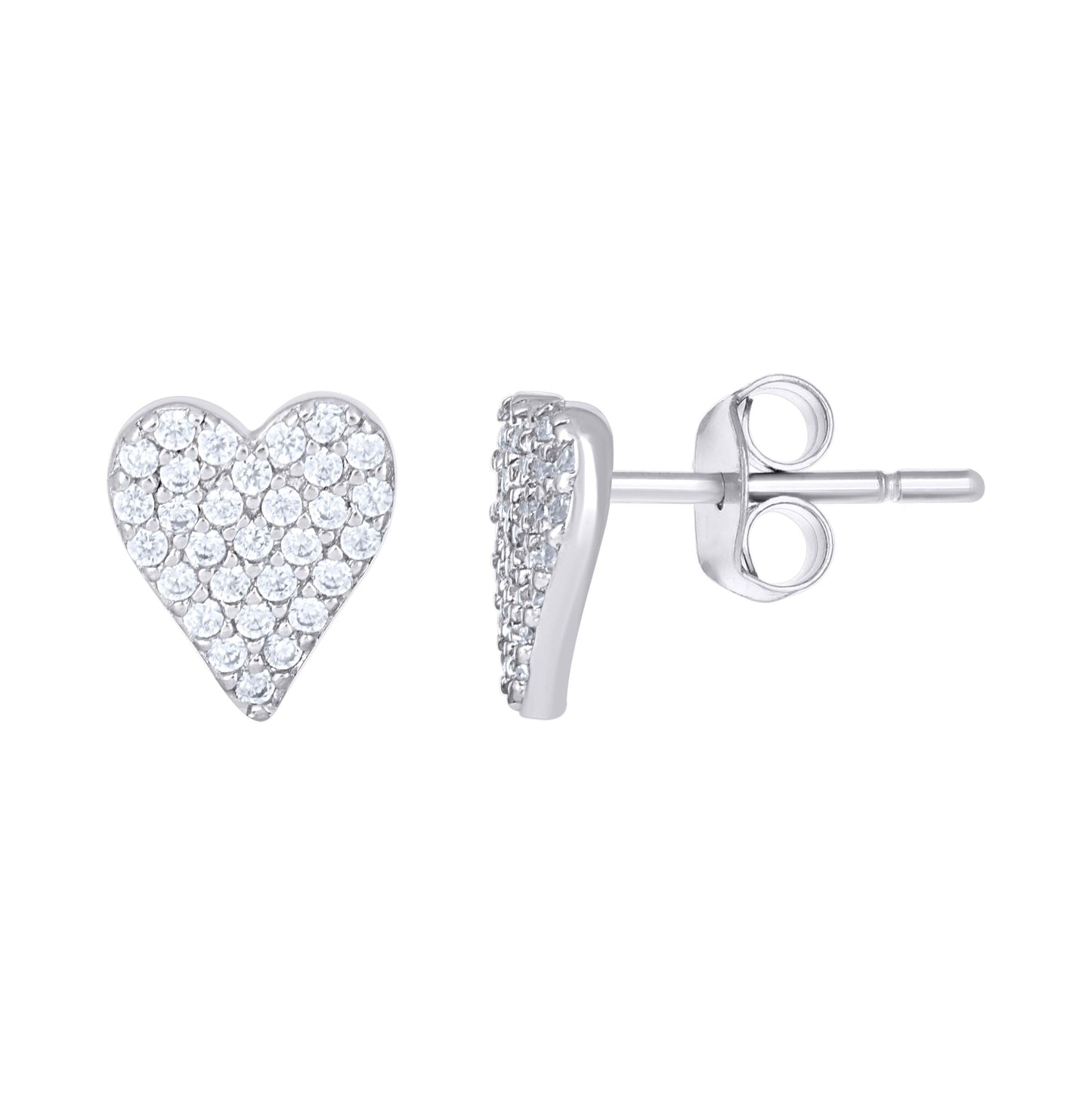 Sterling Silver Womens Cubic-Zirconia Heart Stud Earrings