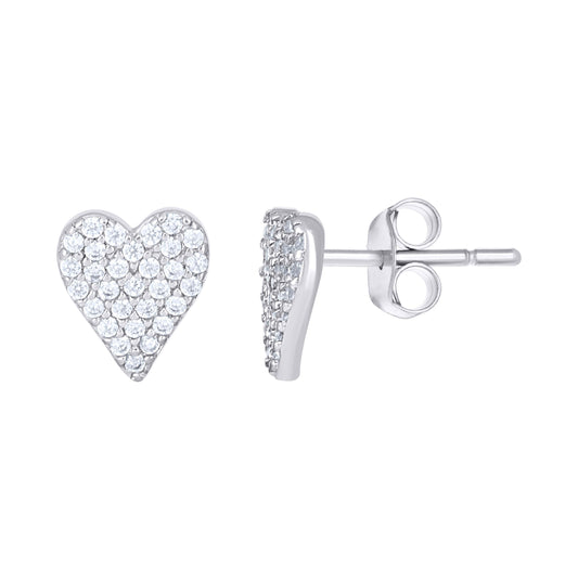 Sterling Silver Womens Cubic-Zirconia Heart Stud Earrings