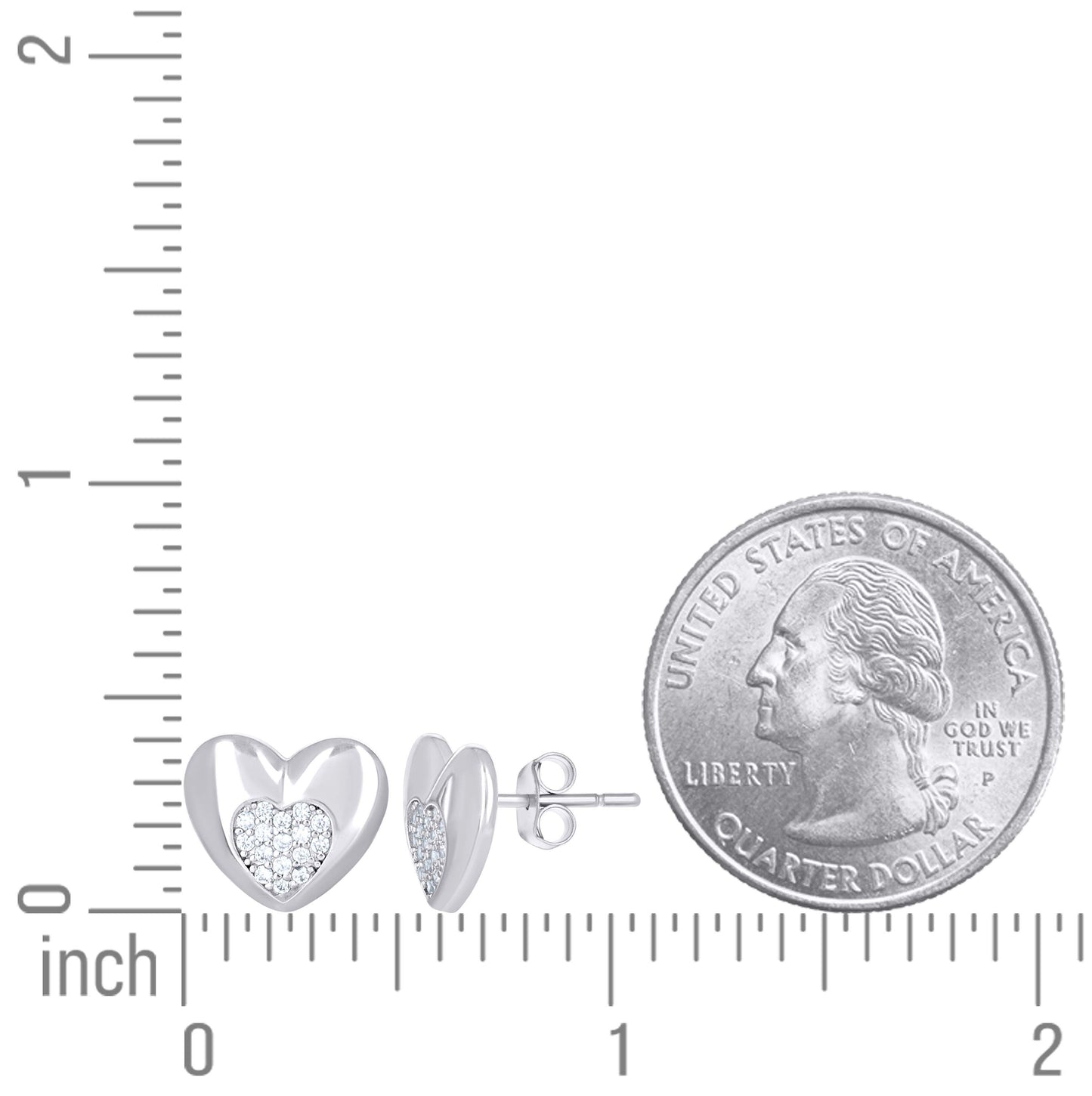 Sterling Silver Womens Cubic-Zirconia Heart in Heart Stud Earrings
