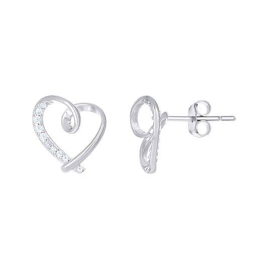 Sterling Silver Womens Cubic-Zirconia Knotted Heart Stud Earrings