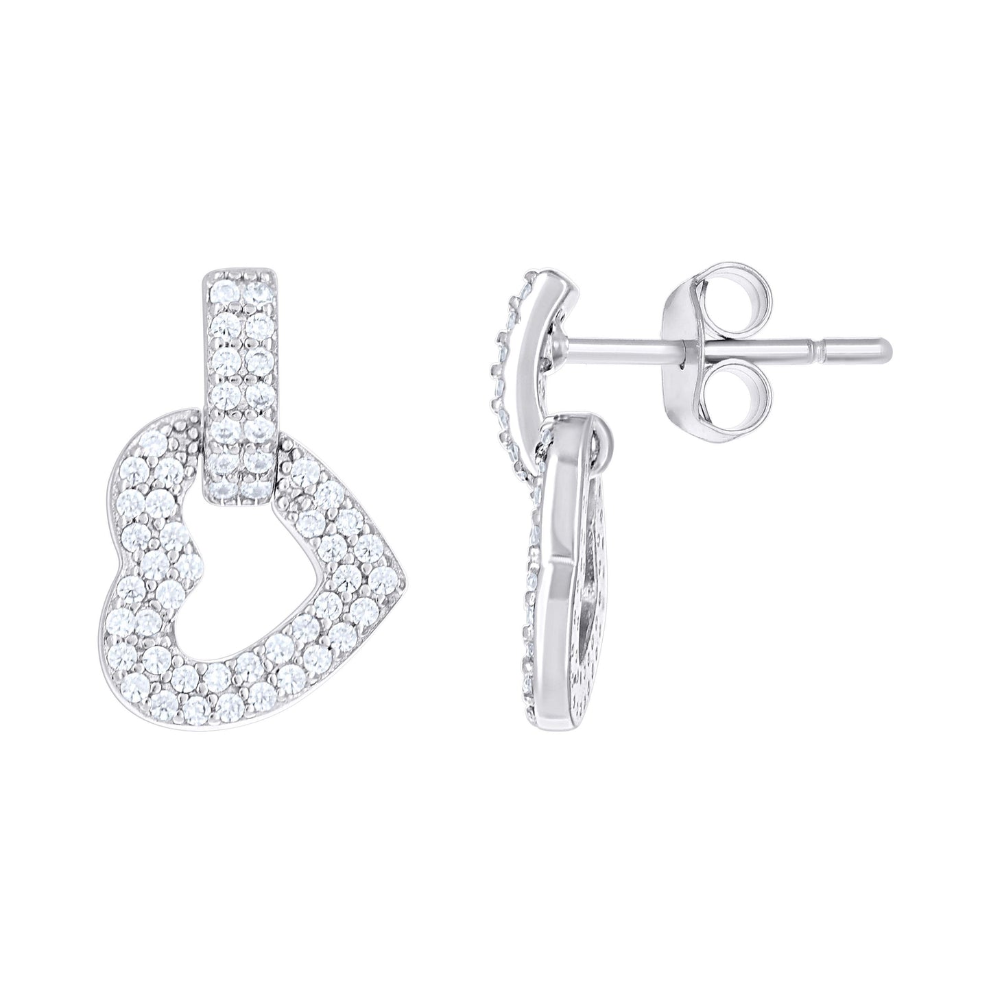 Sterling Silver Womens Cubic-Zirconia Heart Danglers Earrings