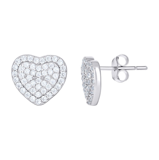 Sterling Silver Womens Cubic-Zirconia Heart Stud Earrings