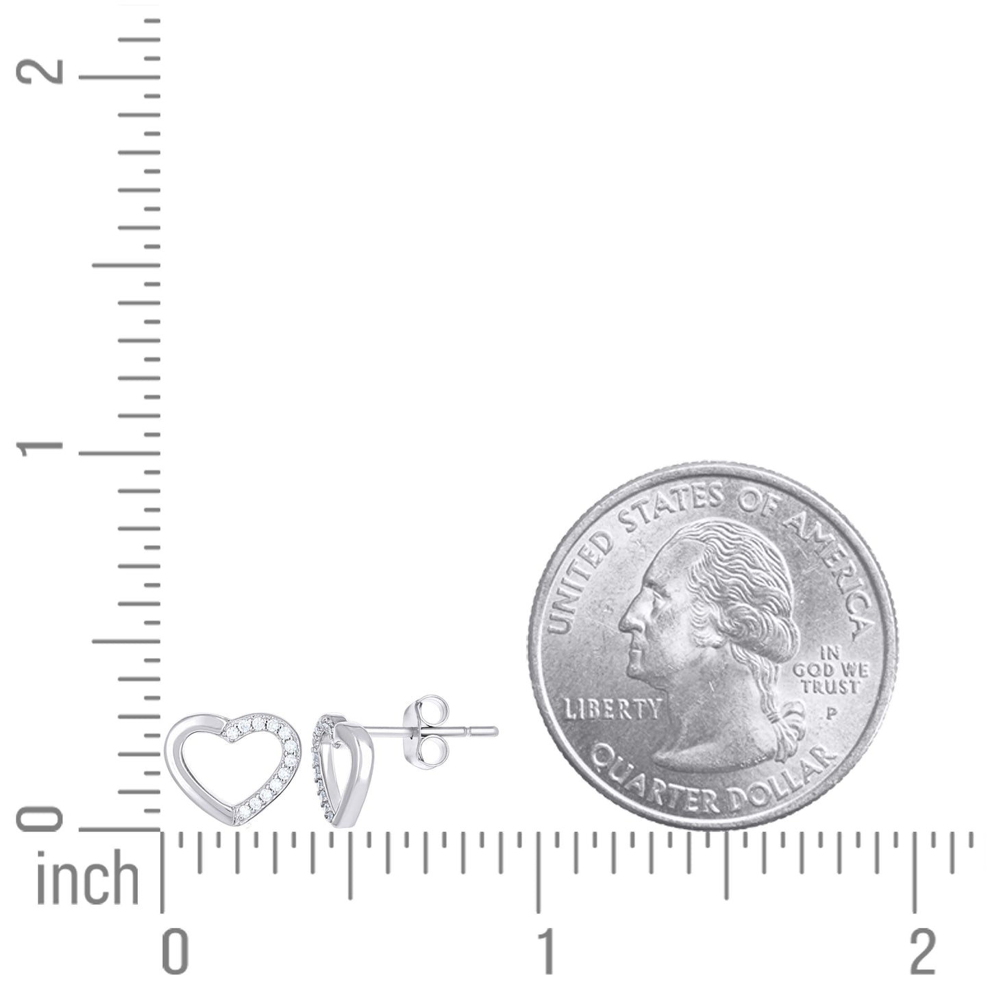 Sterling Silver Womens Cubic-Zirconia Heart Stud Earrings