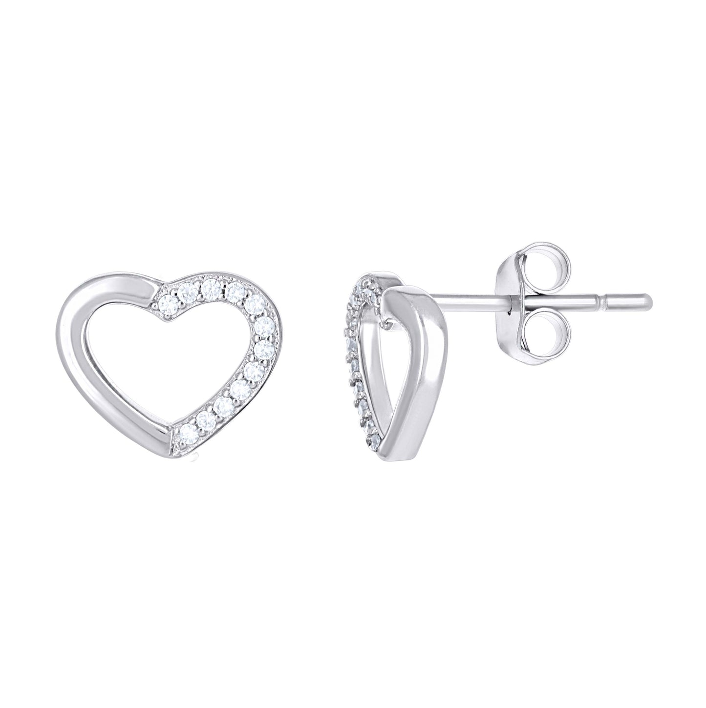 Sterling Silver Womens Cubic-Zirconia Heart Stud Earrings