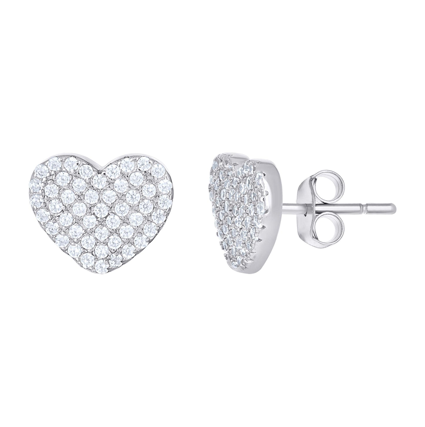 Sterling Silver Womens Cubic-Zirconia Heart Stud Earrings