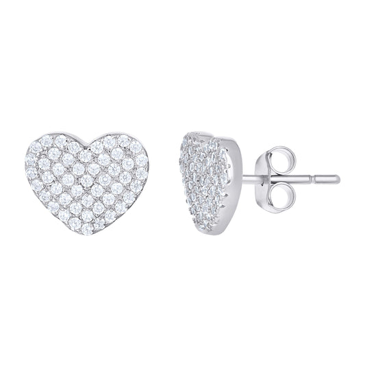 Sterling Silver Womens Cubic-Zirconia Heart Stud Earrings