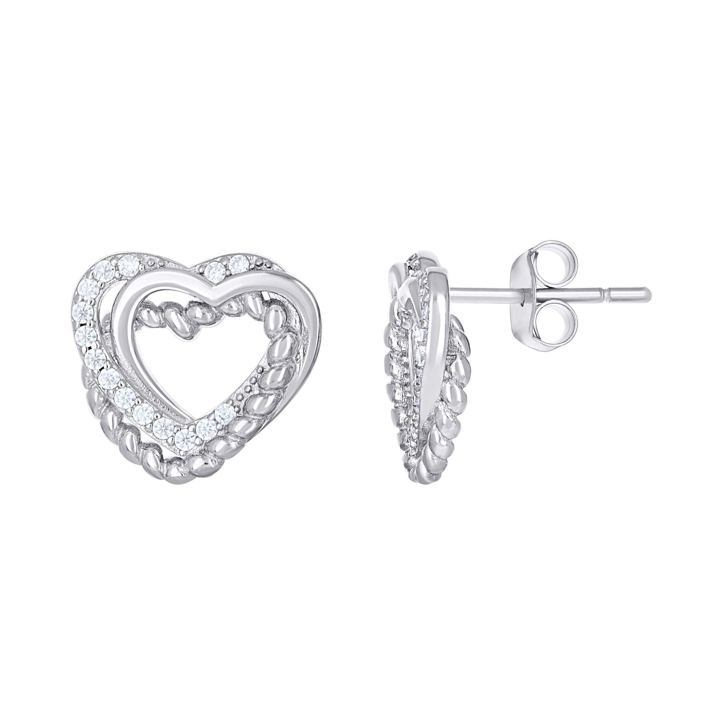 Sterling Silver Womens Cubic-Zirconia Intertwined Hearts Stud Earrings