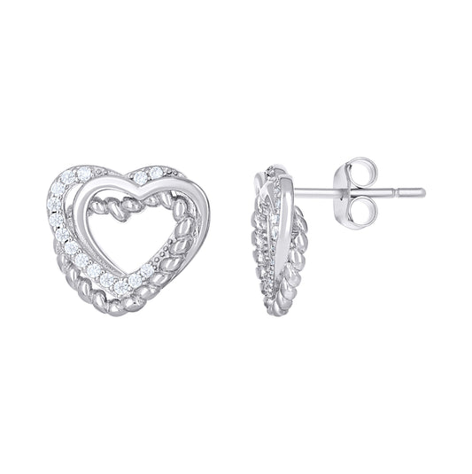 Sterling Silver Womens Cubic-Zirconia Intertwined Hearts Stud Earrings