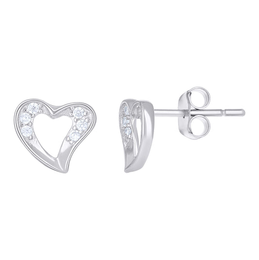 Sterling Silver Womens Cubic-Zirconia Heart Stud Earrings