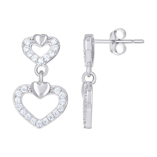 Sterling Silver Womens Cubic-Zirconia Dangling Hearts Danglers Earrings
