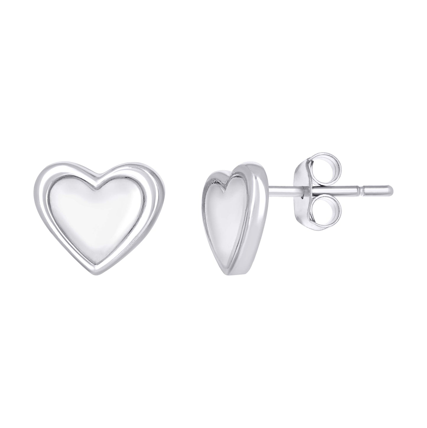 Sterling Silver Womens Heart Stud Earrings