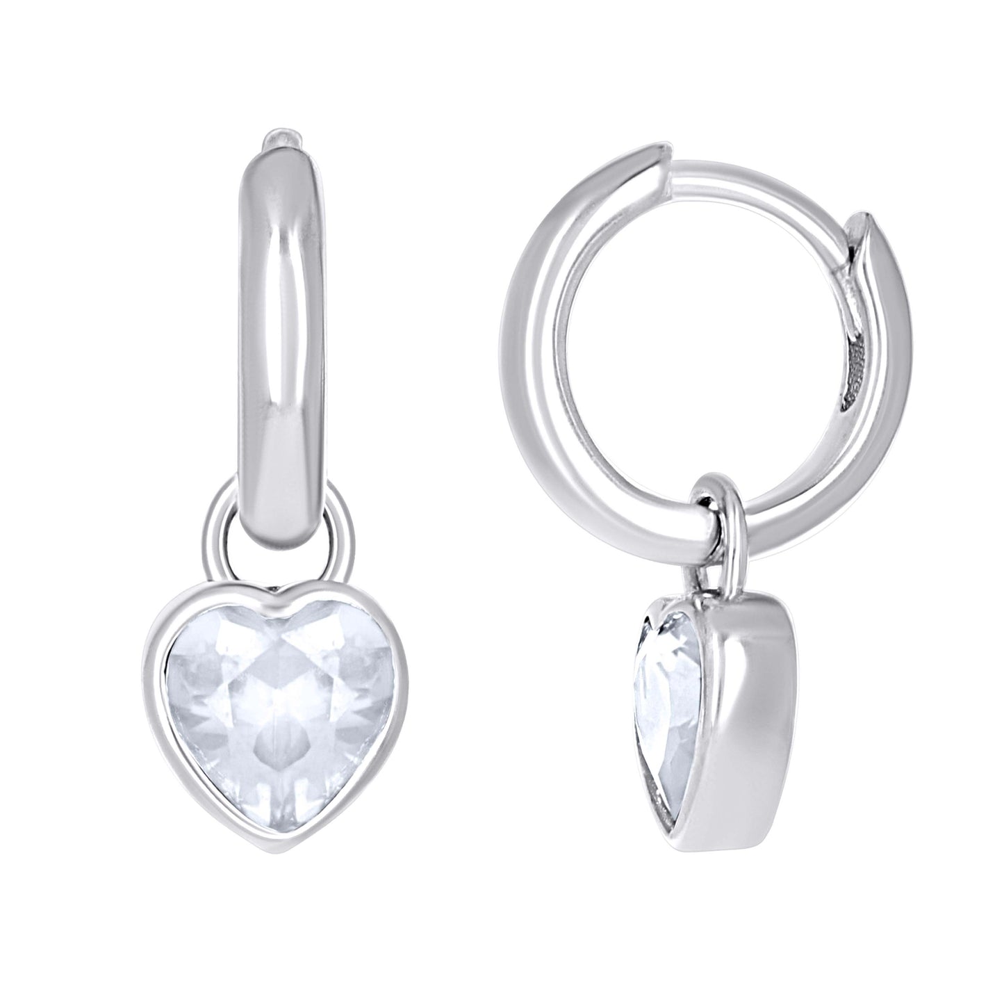 Sterling Silver Womens Pink Heart Cubic-Zirconia Heart Dangle Hoop Earrings