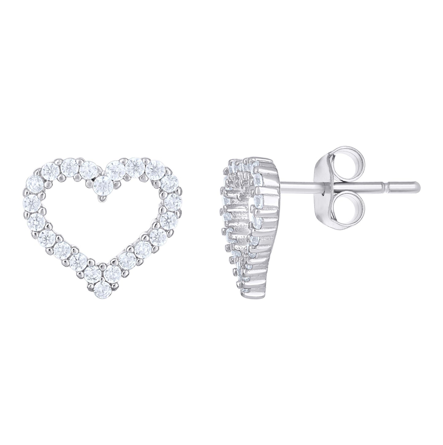 Sterling Silver Womens Cubic-Zirconia Heart Stud Earrings