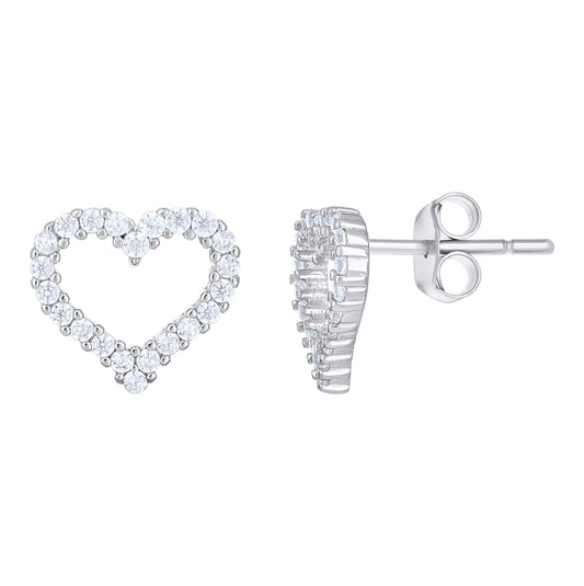 Sterling Silver Womens Cubic-Zirconia Heart Stud Earrings