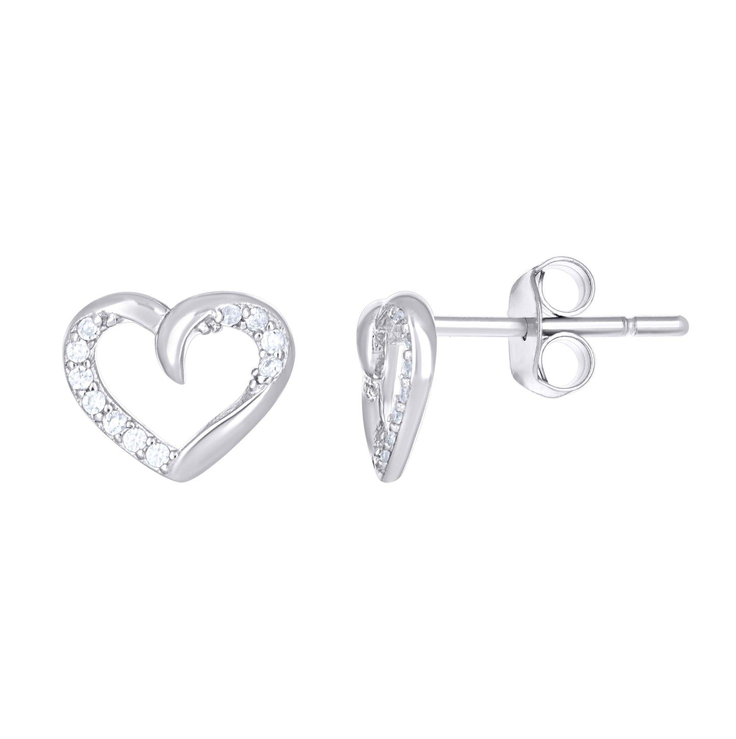 Sterling Silver Womens Cubic-Zirconia Heart Stud Earrings