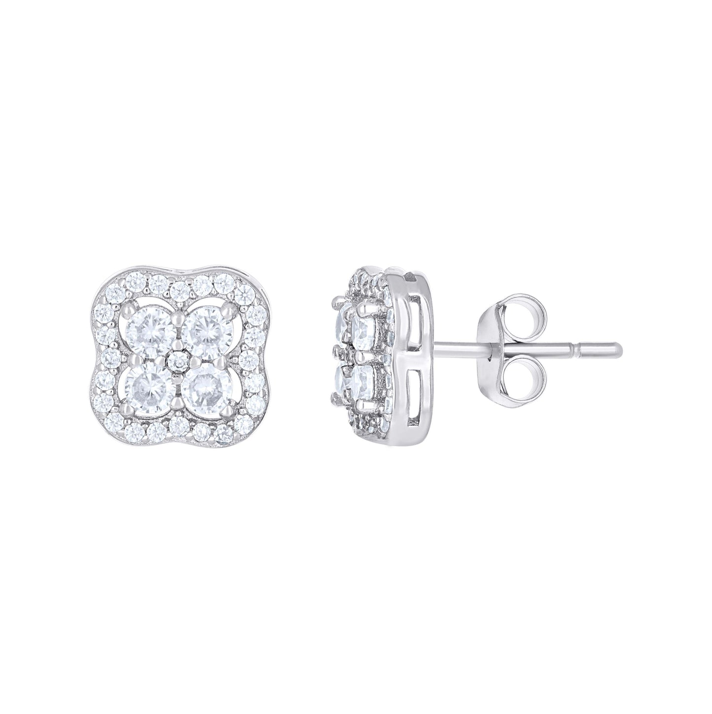 Sterling Silver Womens Cubic-Zirconia Clover Good Luck Stud Earrings