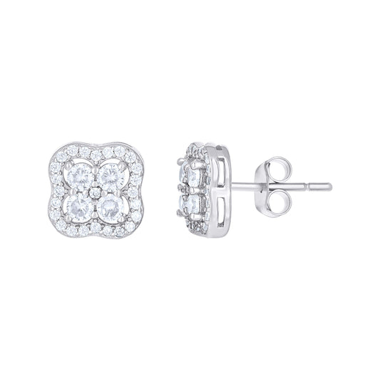 Sterling Silver Womens Cubic-Zirconia Clover Good Luck Stud Earrings