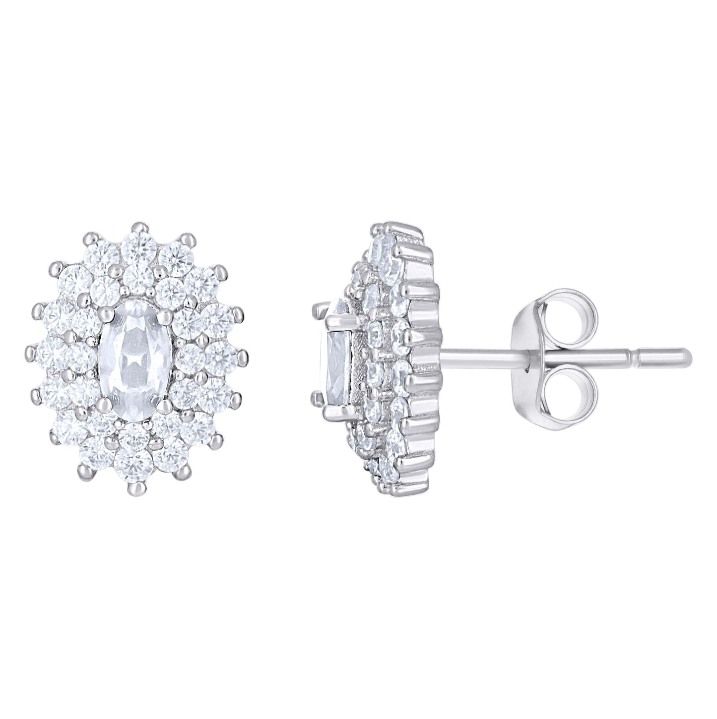 Sterling Silver Womens Pink White Oval Round Cubic-Zirconia Oval Fashion Stud Earrings