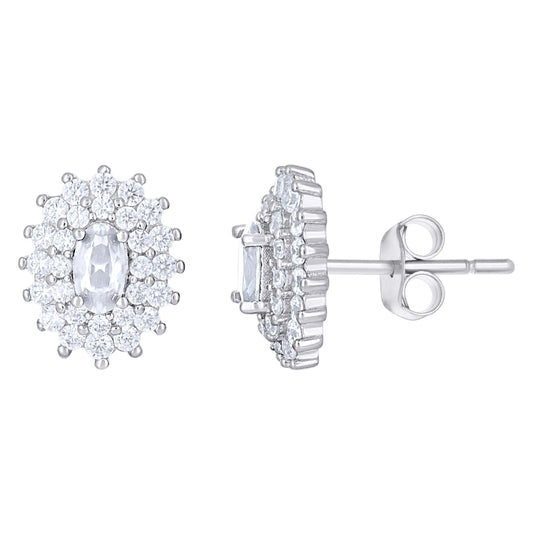 Sterling Silver Womens Pink White Oval Round Cubic-Zirconia Oval Fashion Stud Earrings