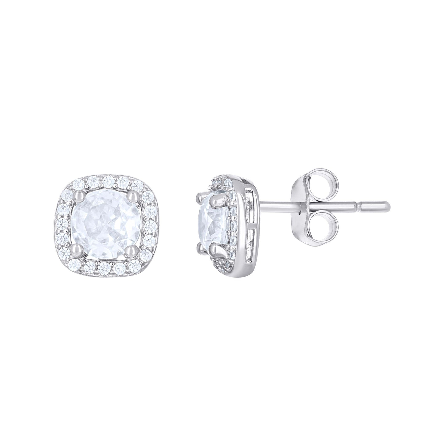 Sterling Silver Womens Cubic-Zirconia Square Fashion Stud Earrings