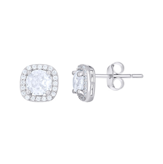 Sterling Silver Womens Cubic-Zirconia Square Fashion Stud Earrings