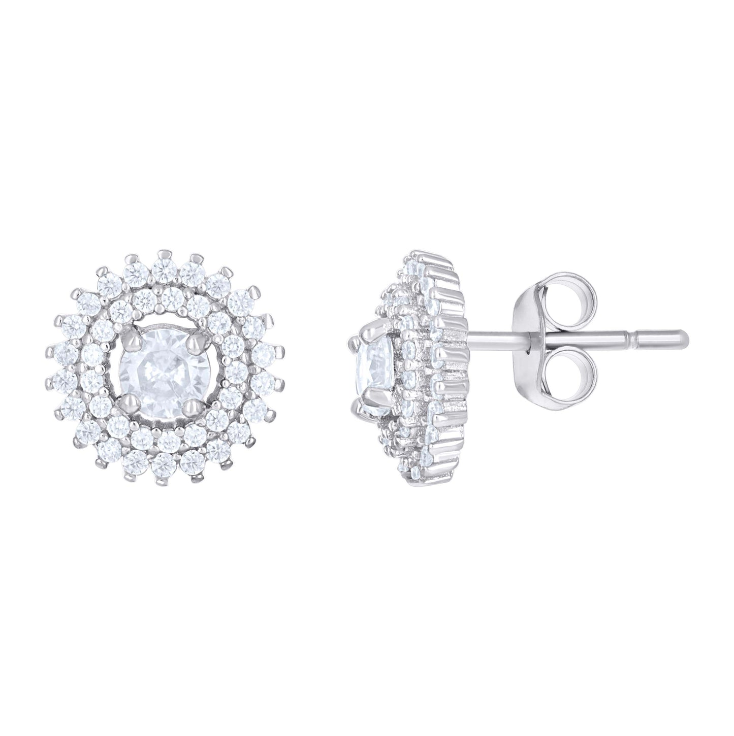 Sterling Silver Womens Cubic-Zirconia Sunburst Fashion Stud Earrings