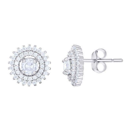 Sterling Silver Womens Cubic-Zirconia Sunburst Fashion Stud Earrings