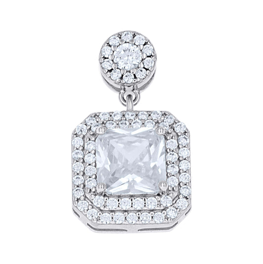 Sterling Silver Womens Princess-Cut Round Cubic-Zirconia Square Fashion Pendant