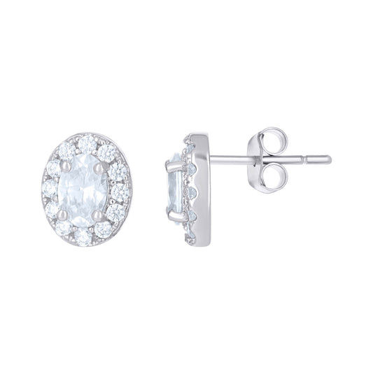 Sterling Silver Womens Oval Round Cubic-Zirconia Oval Stud Earrings
