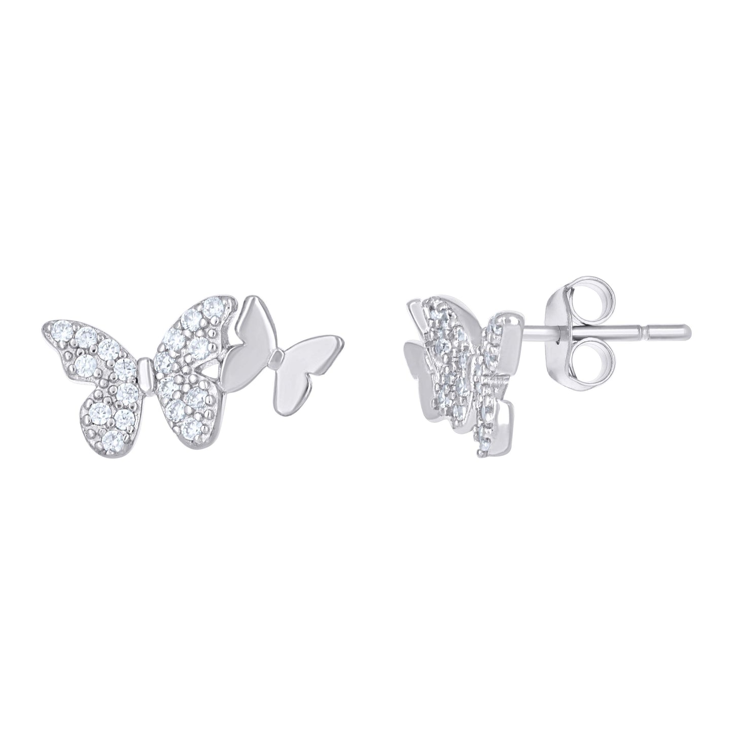 Sterling Silver Womens Cubic-Zirconia Butterfly Stud Earrings