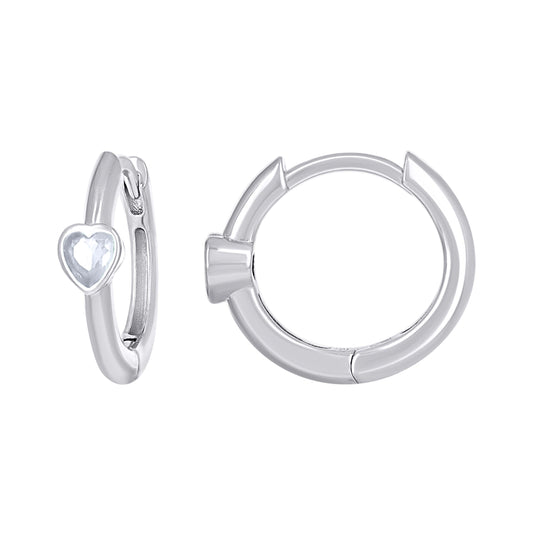 Sterling Silver Womens Pink Heart Cubic-Zirconia Heart Hoop Earrings