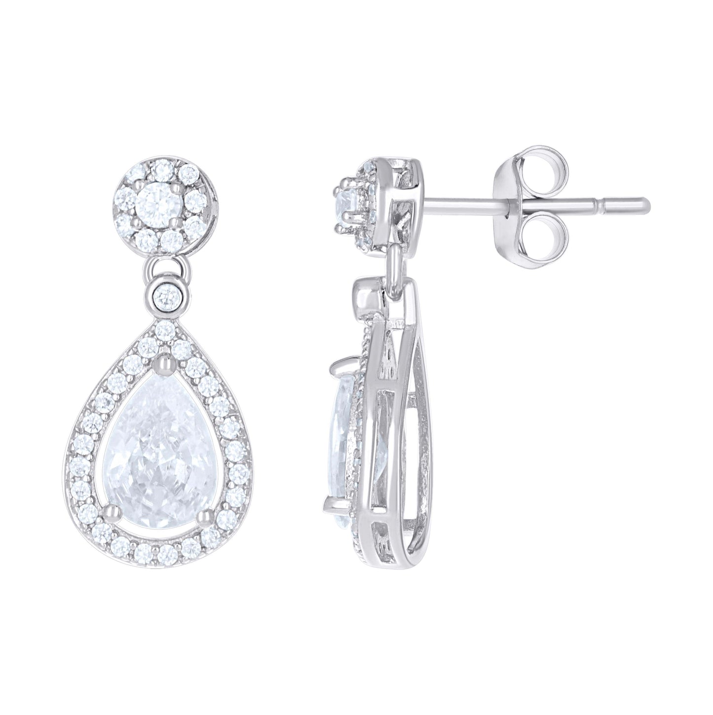 Sterling Silver Womens Teardrop Round Cubic-Zirconia Halo Teardrop Fashion Earrings And Pendant Set