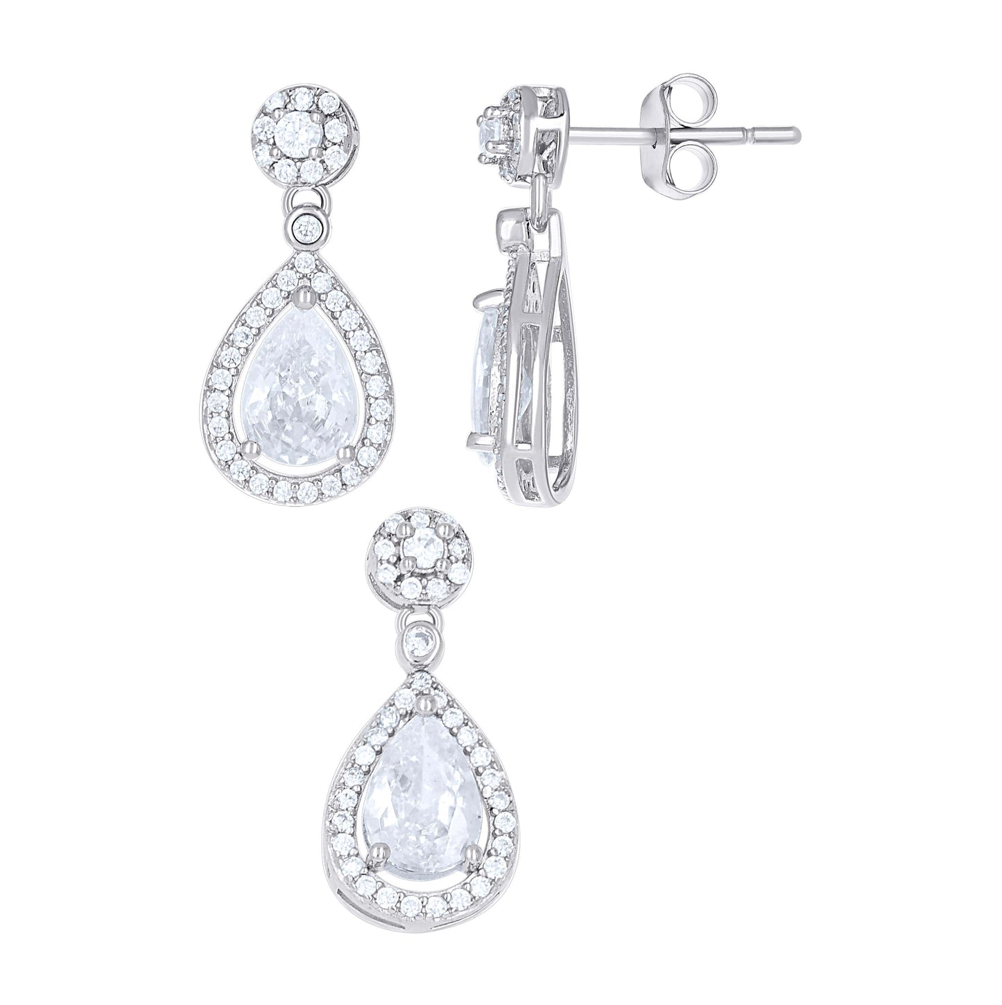 Sterling Silver Womens Teardrop Round Cubic-Zirconia Halo Teardrop Fashion Earrings And Pendant Set