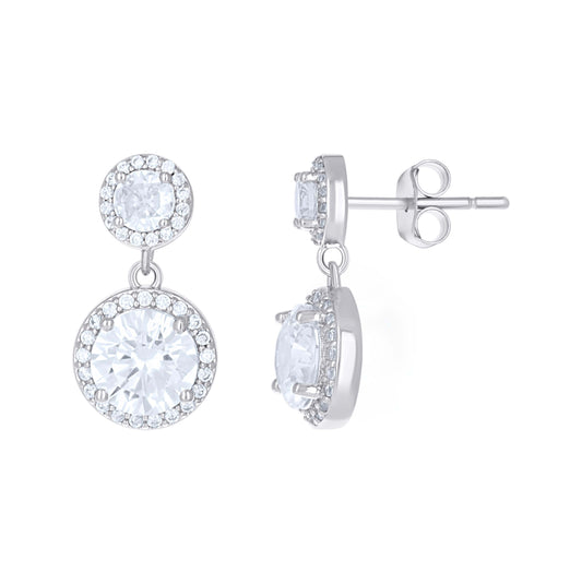 Sterling Silver Womens Cubic-Zirconia Round Fashion Danglers Earrings