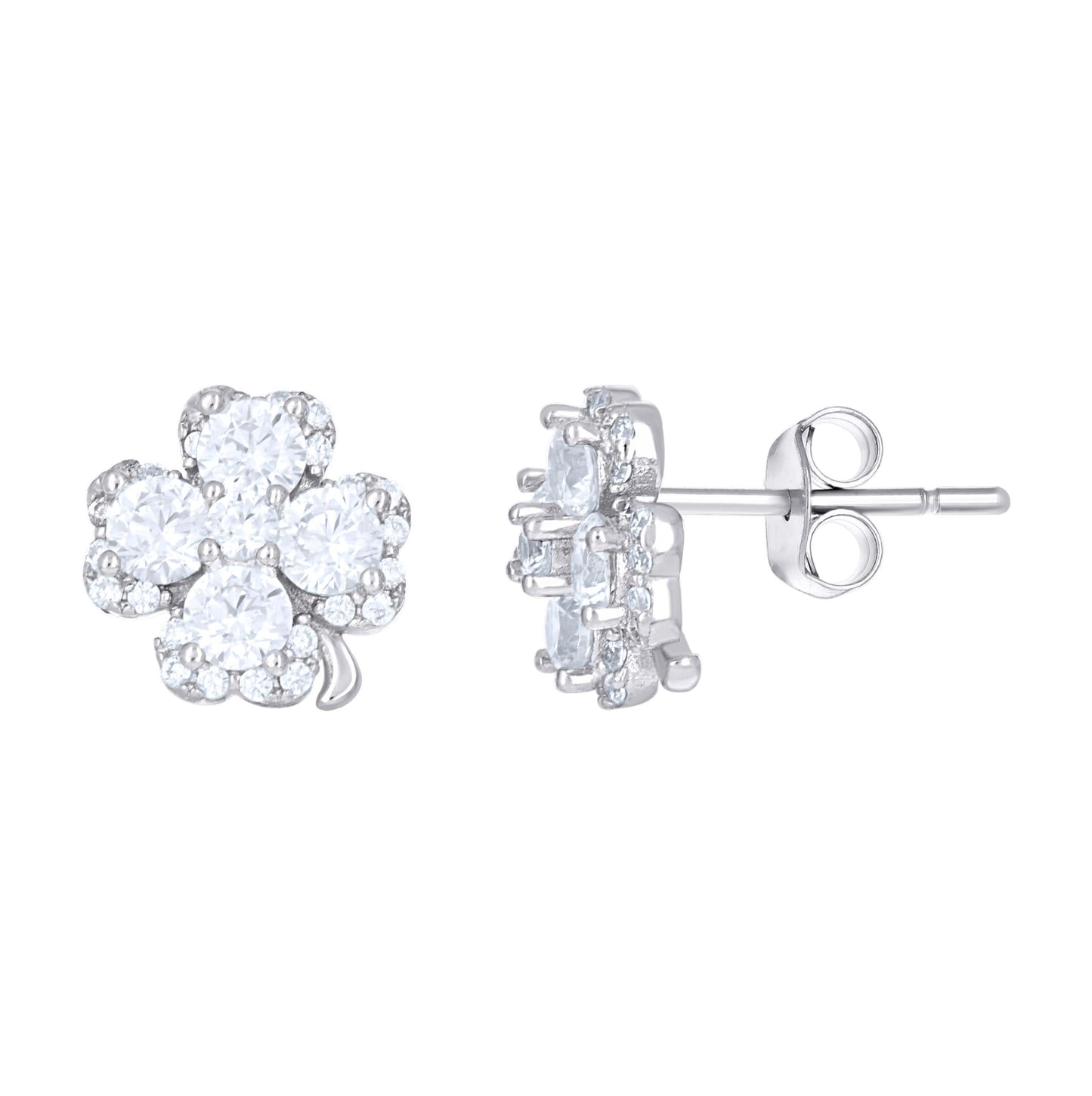 Sterling Silver Womens Cubic-Zirconia Clover Good Luck Stud Earrings