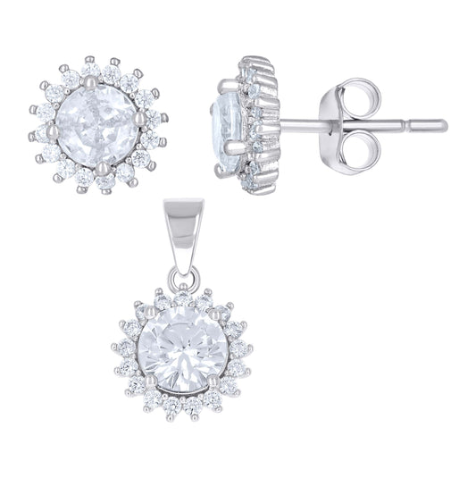 Sterling Silver Womens Cubic-Zirconia Round Fashion Earrings And Pendant Set