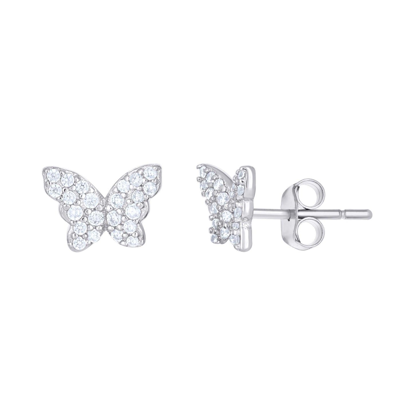 Sterling Silver Womens Cubic-Zirconia Butterfly Stud Earrings