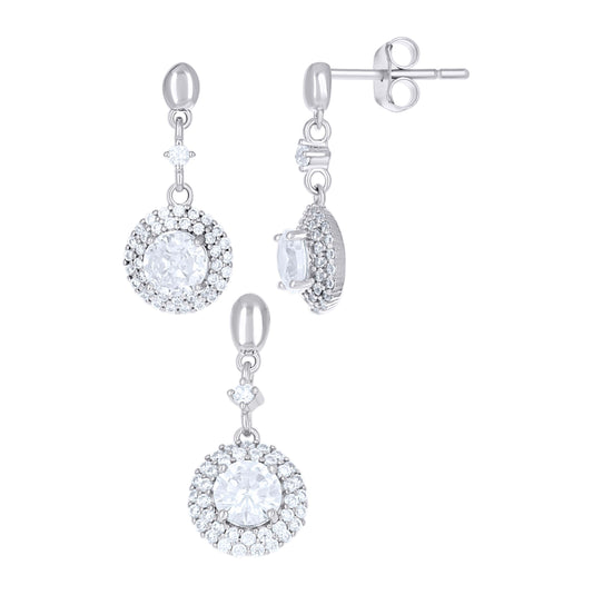 Sterling Silver Womens Cubic-Zirconia Round Fashion Earrings And Pendant Set