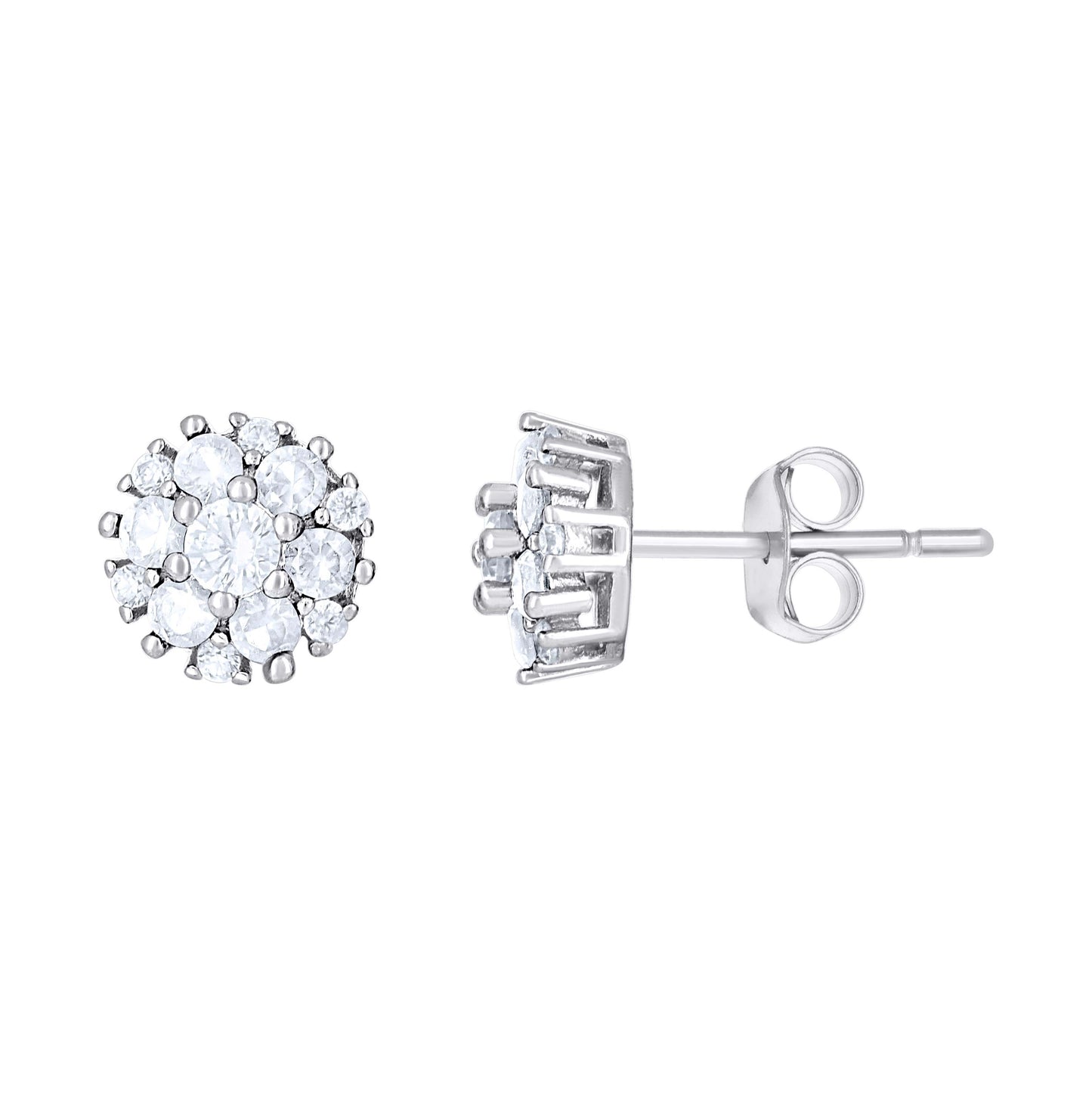 Sterling Silver Womens Green White Cubic-Zirconia Flower Fashion Stud Earrings
