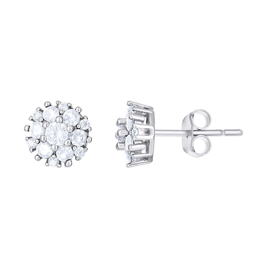 Sterling Silver Womens Green White Cubic-Zirconia Flower Fashion Stud Earrings