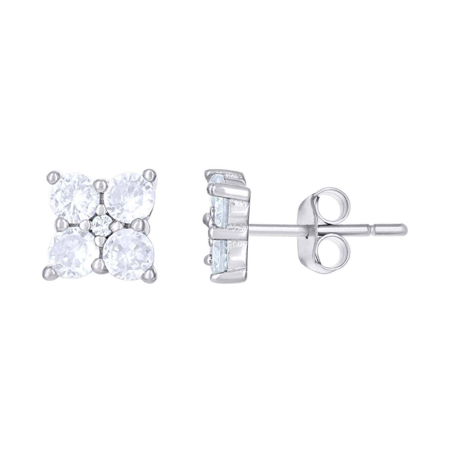Sterling Silver Womens Purple White Cubic-Zirconia Square Fashion Stud Earrings