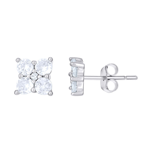 Sterling Silver Womens Purple White Cubic-Zirconia Square Fashion Stud Earrings