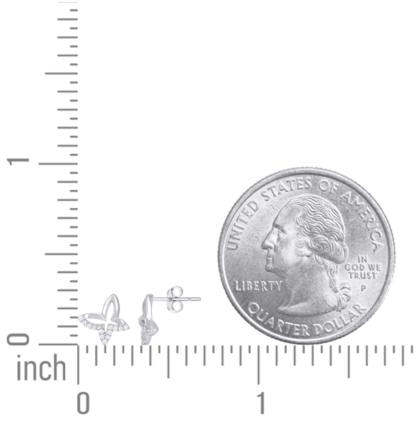 Sterling Silver Womens Cubic-Zirconia Butterfly Stud Earrings