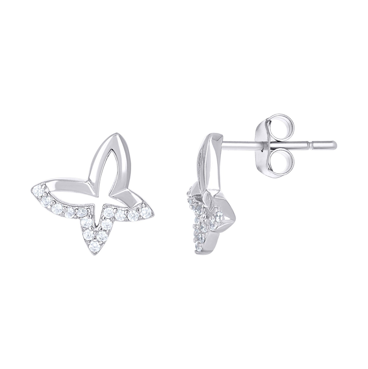 Sterling Silver Womens Cubic-Zirconia Butterfly Stud Earrings