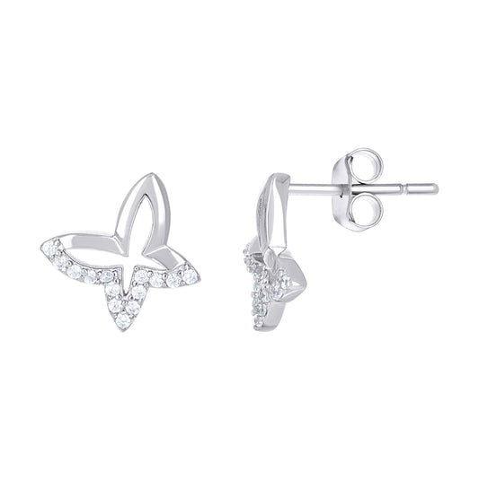 Sterling Silver Womens Cubic-Zirconia Butterfly Stud Earrings