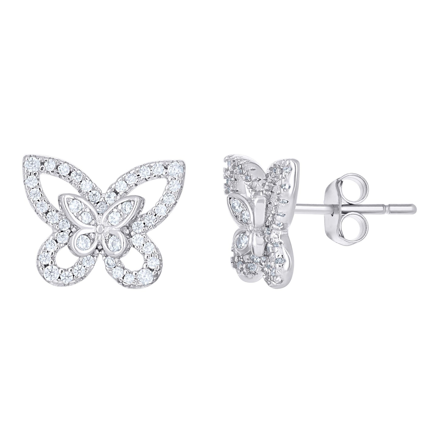 Sterling Silver Womens Cubic-Zirconia Butterfly Stud Earrings